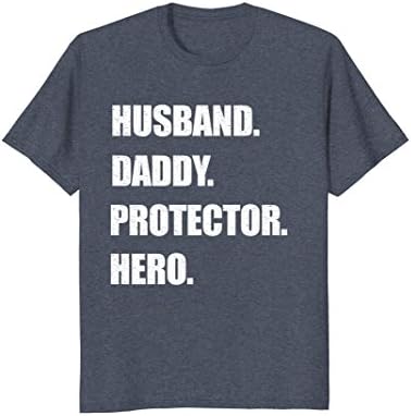Mens Husband Daddy Protector Hero T-Shirt Gift From Wife Children XL Heather Blue