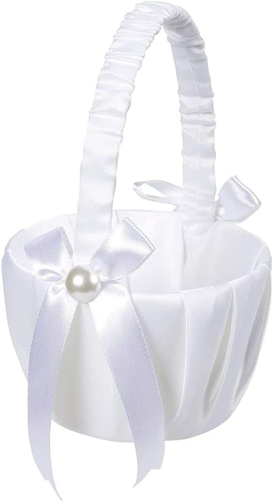 Juvale Flower Girl Satin Wedding Basket, White, 8 x 5 x 3.5 Inches