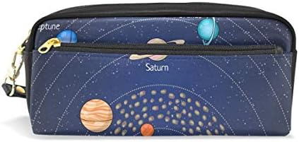 Educational Astronomy Planet Portable PU Leather Pencil Case School Pen Bags Stationary Pouch Case Makeup Cosmetic Bag Large Capacity