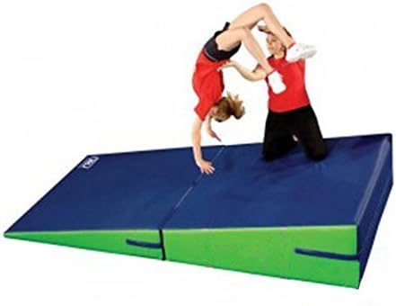 Greatgymats Large Folding and Non-Folding Incline Gymnastics Mat Cheese Wedge Skill Shape Tumbling Gym Mats or Octagonal Mat for Kids Play Exercise (Blue/Green, 48"(L)X24"(W)X14"(H)-Folding)