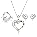Womens Matching Heart Jewelry Set, Silver Necklace, Earrings, and Ring for Wife or Girlfriend