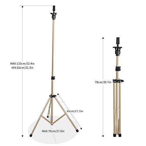 HYOUJIN Golden Wig Stand Metal Adjustable Mannequins head Wig Head Training Head Cosmetology Hairdressing Tripod Stand for Hair Extensions Canvas Block Wig Head (Golden)