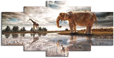 ChuangYing 5 Pieces of Art Elephant Giraffe Oil Wall Sticker Canvas Print Decorative Wall Stickers