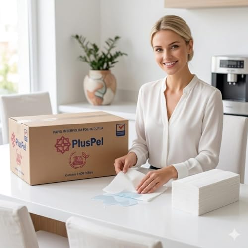 Papel Interfolha Folha dupla Premium Folha Dupla 20x21cm Alta Absorção para Banheiro e Cozinha Papel Toalha Profissional para Dispenser Pacote com 2.400 Folhas
