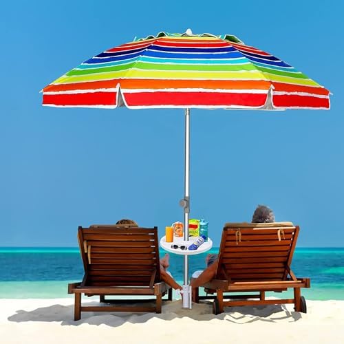 Plateau de Parasol de Plage de 33 cm pour Plage, terrasse, Jardin, Piscine avec Porte-gobelets, Compartiments à collation, Blanc