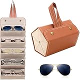 ELECDON 5 Slots Portable Sunglasses Organizer Foldable Eyewear Glasses Storage Box Glasses Display Holder Leather Multiple Glasses Storage Case Keep Glasses Organised at Home Travel, One Size