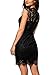 Miusol Women's Retro Floral Lace Slim Evening Cocktail Mini Dress (Large, Black)