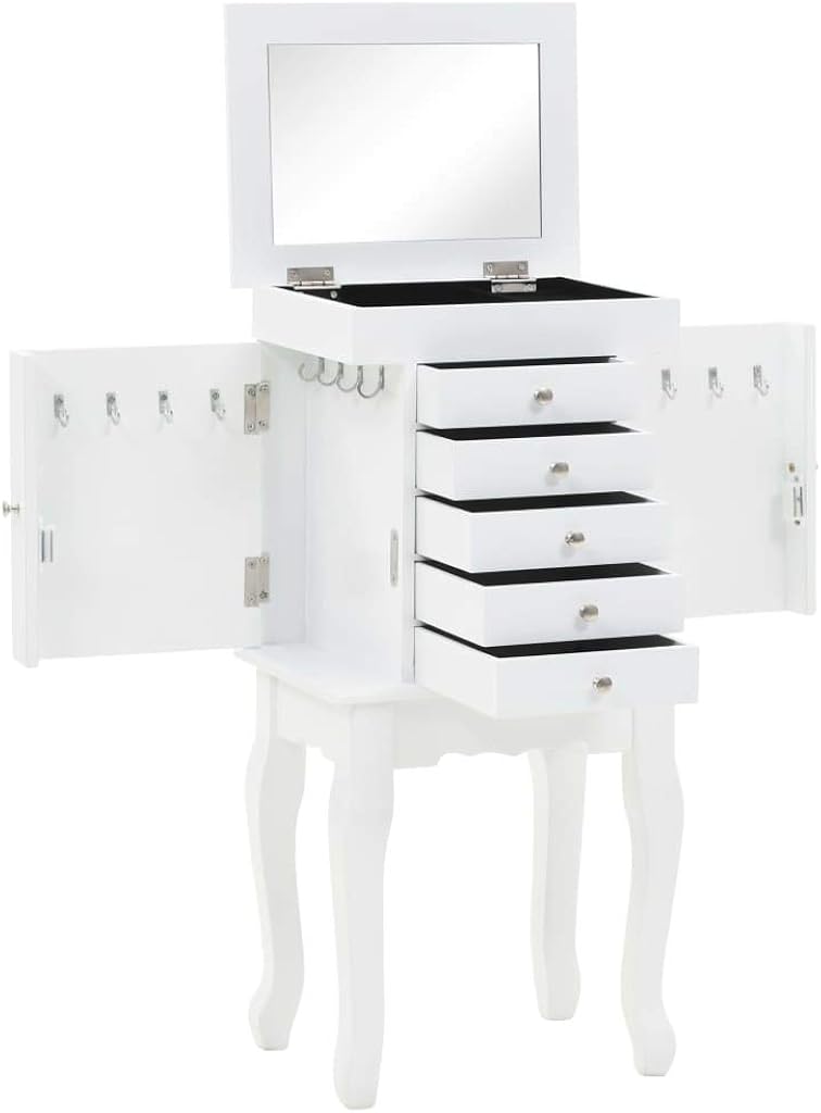 vidaXL Armario Joyero de Pie Blanco Mesilla Clóset Mueble Organizador