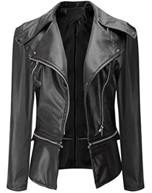 Lady sweatershirt Women Fashion Vintage Biker Motorcycle Leather Coat Zipper Jacket Outwear