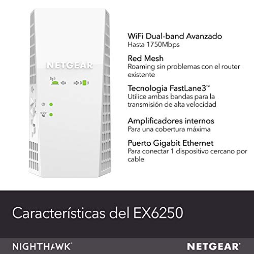 NETGEAR-EX6250-Repetidor-WiFi-Amplificador-WiFi-Mesh-AC1750-Dual-Band-Compatibilidad-Universal