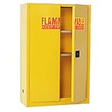 Sandusky Lee SC450F Yellow Steel Safety Cabinet for Flammable Liquids, 2 Shelves, 2 Door Manual Close, 45 Gallon Capacity, 65" Height x 43" Width x 18" Depth