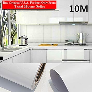 Total Home White Vinyl Kitchen Cupboard Door Cover Self Adhesive