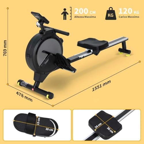 Vogatore per Casa con 16 Livelli di Resistenza, Vogatore Magnetico con Schermo LCD Supporto per Smartphone, NV-1791