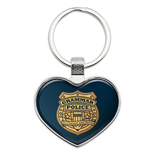 Grammar Police Badge Funny Heart Love Metal Keychain Key Chain Ring