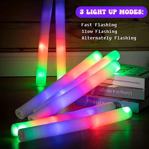 80 Pack LED Foam Sticks Colorful Flashing Glow Sticks Wands 16 Inch