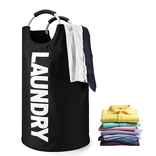 Large Laundry Basket, Collapsible Waterproof Fabric Laundry Hamper, Foldable Clothes Bag, Folding Washing Bin. (Large, Black)
