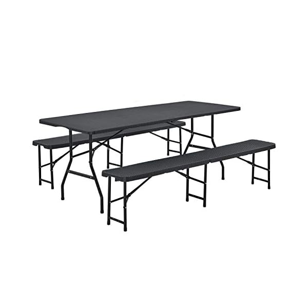 Juskys Bierzeltgarnitur Amberg 3-teilig & klappbar - 180 x 74 x 74-2 Bierbänke & Biertisch in Rattan-Optik Gartenmöbel-Set Festzeltgarnitur Camping