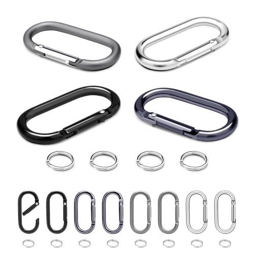 12Sets 2 Inch Large Carabiner Clips, Aluminum Spring Oval Keyrings with Flat O-Rings for Hanging Keychain Dog Tags Backpack Accessories (Assorted)