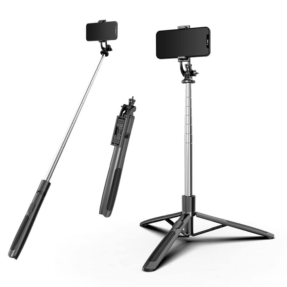 H.May 1.5M/62inch Phone Tripod Stand, 3 in 1 Extendable Selfie Stick Tripod with Detachable Wireless Remote Compatible with GoPro, iPhone, Huawei, Android Cellphone
