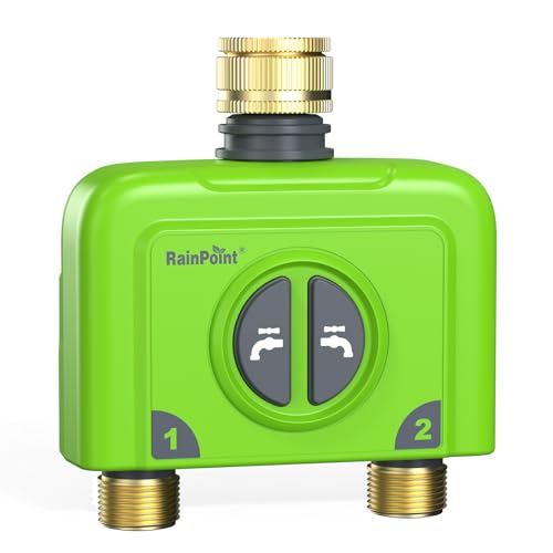 RAINPOINT Irrigation Computer WLAN 2 Outputs Without Antenna Gateway, Must Be Used with HWG023/HWG040 Gateway (2.4GHz WiFi), Brass Inlet and Outlet, IP65 Watering Timer for Garden