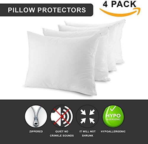 The Grand Pillow Covers King Size - Poly-Cotton Pillow Protector with Zipper - Moisture Wicking, Advanced Allergy Protection Pillow Protector - Protects Pillow from Dust, Dirt, and Debris (4 Pack)