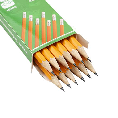 #2 HB Wood-cased Pencils with Eraser Tops, 12 Pack Beginner Graphite Pencils, Yellow Un-sharpened Pencils, Smooth Writing for Exams, School, Office, Drawing and Sketching