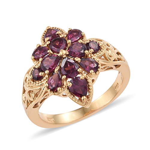 925 Sterling Silver Vermeil Yellow Gold Plated Pear Rhodolite Garnet Ring for Women Size 5 Cttw 3.1