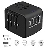 Travel Adapter, Universal Power Adapter All in One Wall AC Power Plug Worldwide with 3 USB & 1 Type-C 3.4A High Speed international power adapter for US,EU, UK, AUS
