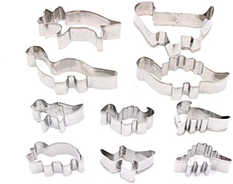 SPADORIVE Set of 10 Dinosaur Cookie Cutters Durable Dinosaur Biscuits Molds Stamps(Stainless Steel)