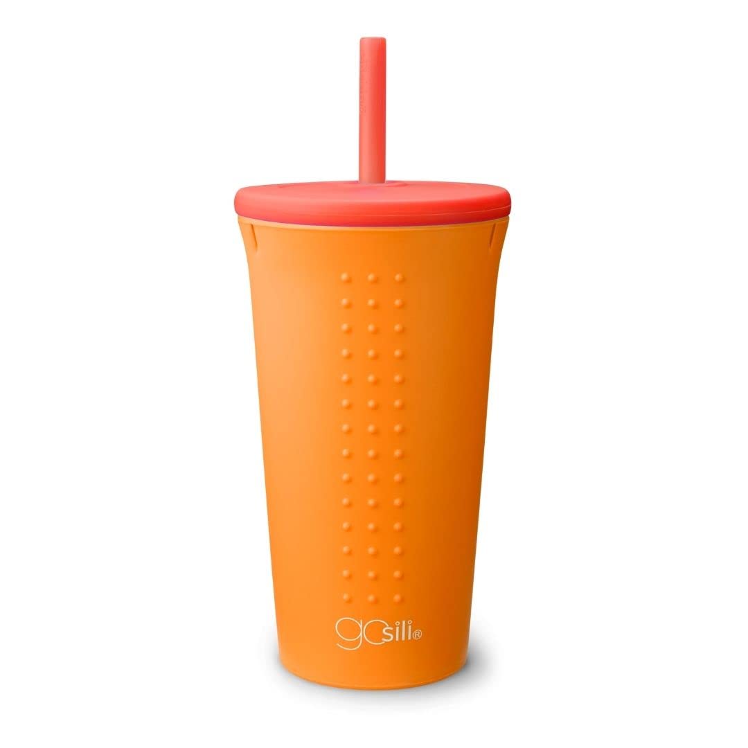 GoSili CPST1601 Silicone Straw Cup, Stainless Steel, Tangerine/Spice