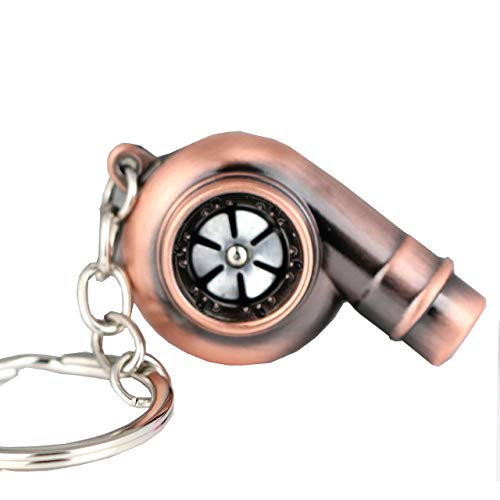 Ispeedytech 2Pcs Spinning Turbo Keychain,Make Whistle Sound,Auto Part Model Metal Keychain/Key Ring/Holder Set (Bronze Color)