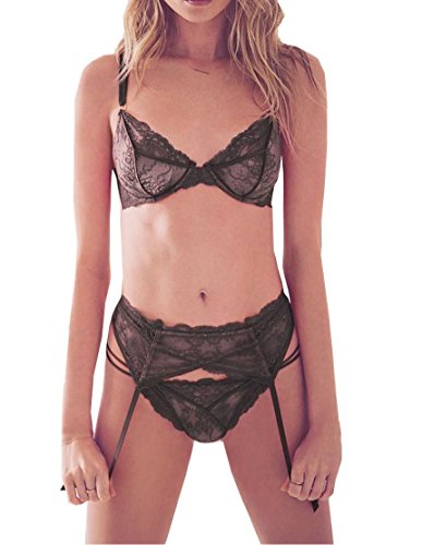 Victorias Secret Designer Sheer Black Lace Bra Garter Belt Thong |  Desertcart Belize