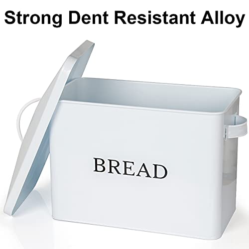 Extra Large White Bread box Vertical Vintage Metal Bread Bin With Lid