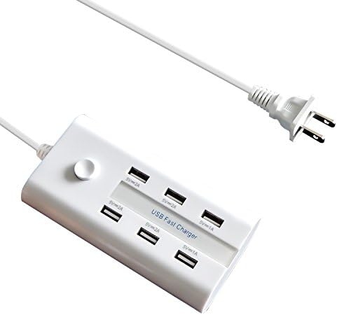USB Wall Charger, TOSSOW 8A 6-Port USB Charger Desktop Charger Charging Station/Hub with 5 ft Power Cord for iPhone 7/6s/6 Plus, iPad, Samsung, Power Bank and More - White