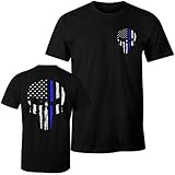 Thin Blue Line Punisher Skull USA Flag Men's T Shirt