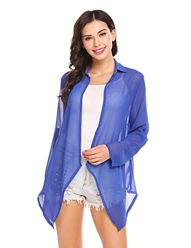 Women's Chiffon Top Long Sleeve Open Front Cover Up Lightweight Sheer Cardigan