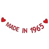 XIAOLUOLY Red Glitter Banner, Pre-Strung, Funny 61st Birthday Party Decorations Bunting Sign Backdrops, Made in 1965