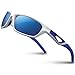 RIVBOS Polarized Sports Sunglasses Driving Sun Glasses Shades for Men Women Tr90 Frame for Cycling Fishing Running RB831 White Frame/Blue Lens
