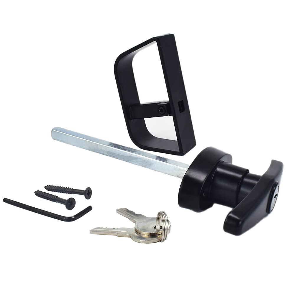 Black Garage Door Lock, T-Handle Lock kit Shed Door Lock with 2 Keys, 2 Screws,1 Hex Key and 4-1/2" Stem