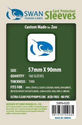 Swan Card Sleeves (57x90mm) - 160 Pack, Thin Sleeves - Zoo, Bang, Citadels