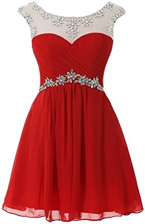 Kiss Dress Women's Chiffon Homecoming Dresses Beaded Short Cocktail Party Gowns(Red,M)