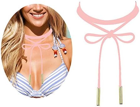 HongNi Punk Gothic Long Multicolor Velvet Suede Leather Chain Stretch Tattoo Choker Tassel Necklaces (Pink)