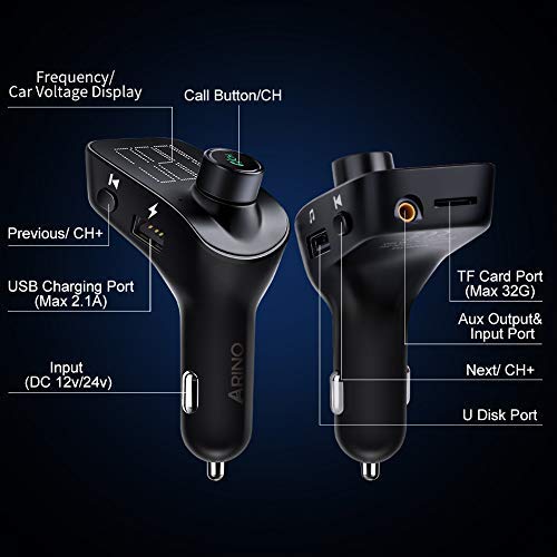 FM Transmitter, Bluetooth FM Transmitter Car Radio Adapter MP3 Player Wireless Car Charger Bluetooth 5.0 with Dual USB Ports, TF Card Slot, Hands-free Car Kits For iPhone, Android and Most Devices