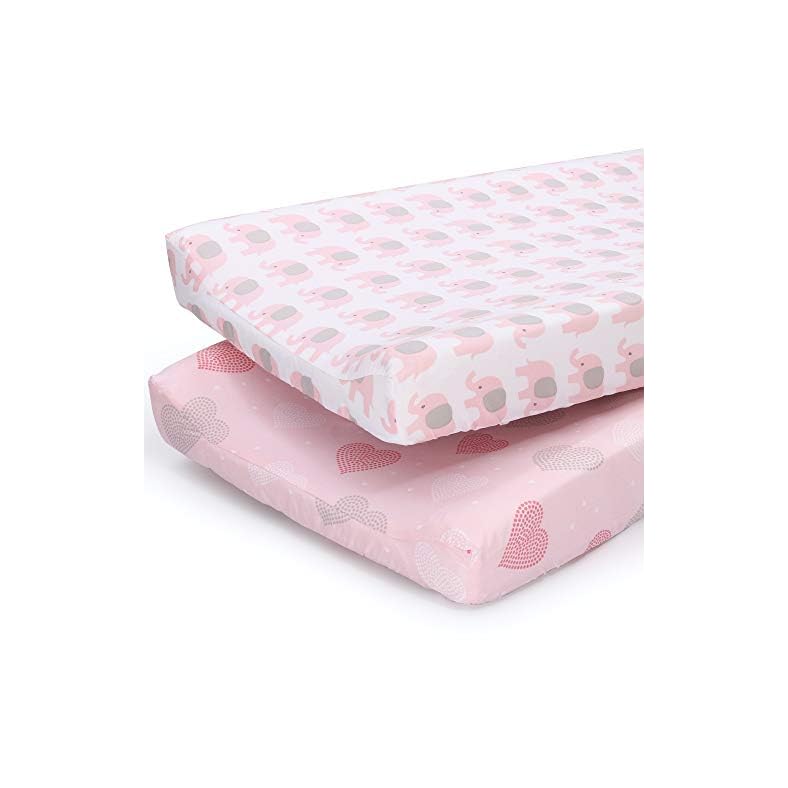 The Peanutshell Changing Pad Covers for Baby Girls | 2 Pack Set | Pink Elephant & Hearts