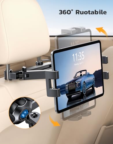 EOIWUY Car Headrest Tablet Holder, [Foldable & Extendable] 360° Rotation Tablet Car Holder, Kids Accessories Compatible with iPad, Galaxy Tab and All Devices 4.7-12.9 Inches