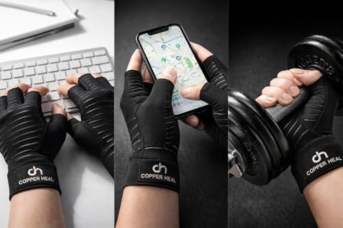 COPPER HEAL Guantes de Compresión de Cobre para Artritis – Alivio de Dolor y Rigidez en Manos y Dedos | Túnel Carpiano, Reumatoide | Unisex