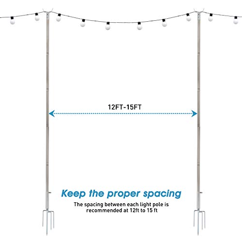 MIYA Light Pole - Outdoor 9ft Light Pole for String Lights - Outside Stainless Steel String Lights Pole for Yard Garden - String Lights Pole Stand for Night Wedding and Party