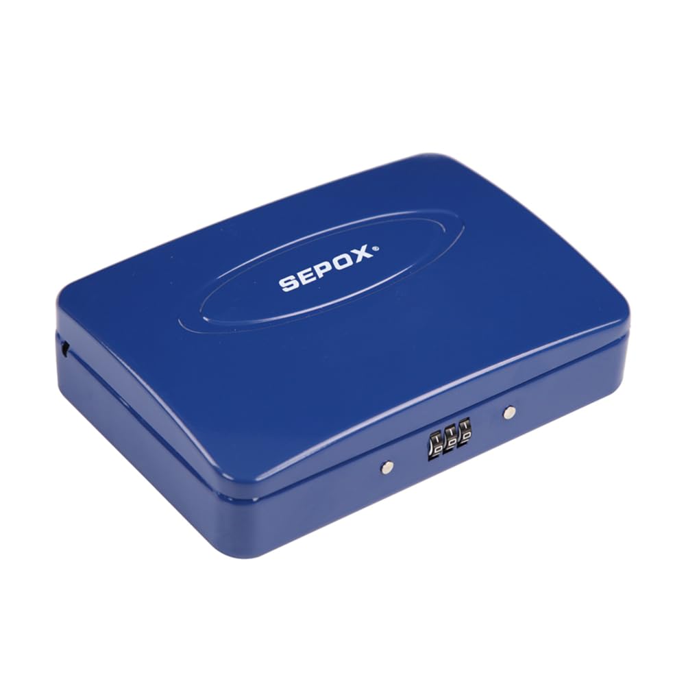 Photo 1 of SEPOX Portable Security Case Lock Box Steel, Personal Travel Safe Storage Cabinet for Small Item, with 3 Ft Cable and Ressetable Combination Lock for Dorm, Car, Sports, Office?Blue