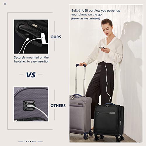 VERAGE Carry On Underseat Luggage with USB Port, Underseater Rolling Spinner Luggage,14.5 inches