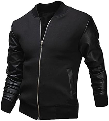 Catwomanfun College Baseball Jacket Men New Fashion Design Black PU Leather Sleeve Mens Slim Fit Varsity Jacket Brand XXL B0309Black M